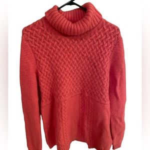 Boden Coral Pink Chunky Cable Turtle Neck Sweater in Size 16